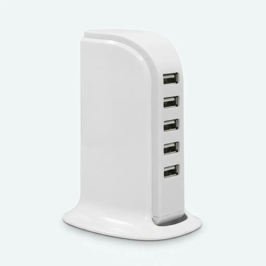 IN TECH white 5-port USB charging hub with five vertically arranged USB ports