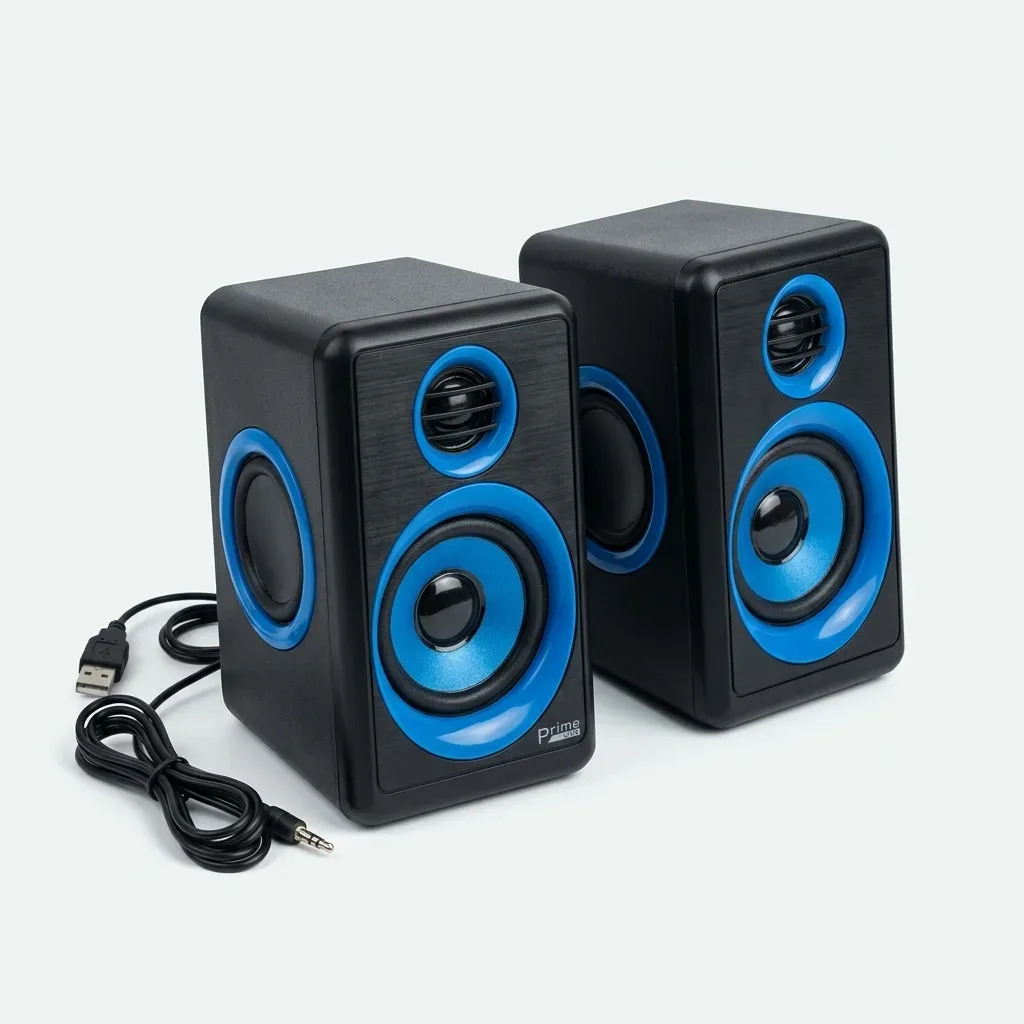 FT-165 Prime USB multimedia speaker pair in black with blue speaker accents