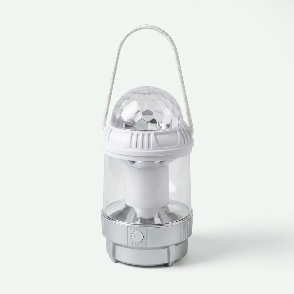 ANBAB AB-08 silver portable LED lantern with disco ball dome and hanging handle