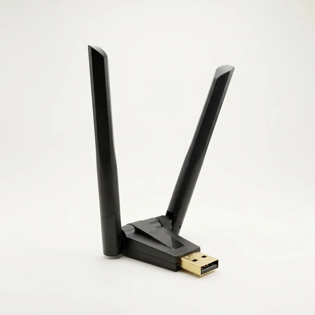 Black Nonay W136 USB WiFi adapter with two external antennas and USB connector