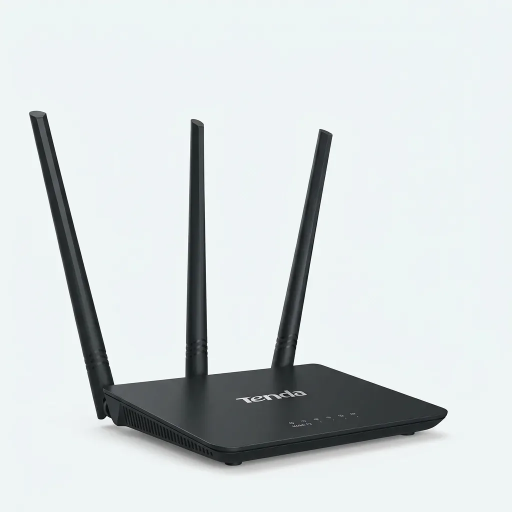 Tenda wireless router with three external antennas shown on a clean product background