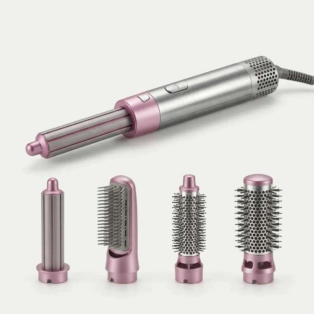 TP-5+1 silver and pink hot air styler with interchangeable styling attachments