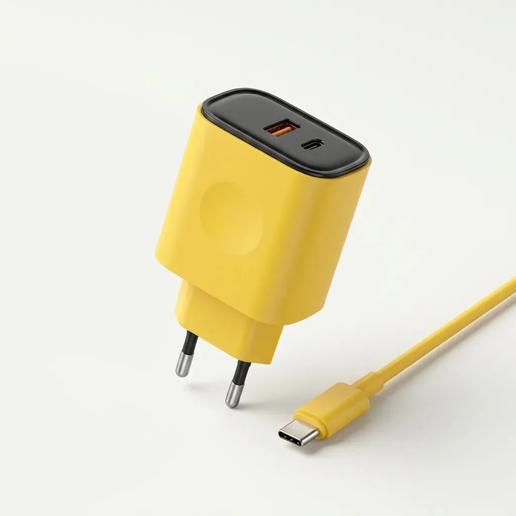 Kingdake KDK-G08 yellow 35W fast charger with USB-C and USB-A ports and USB-C cable