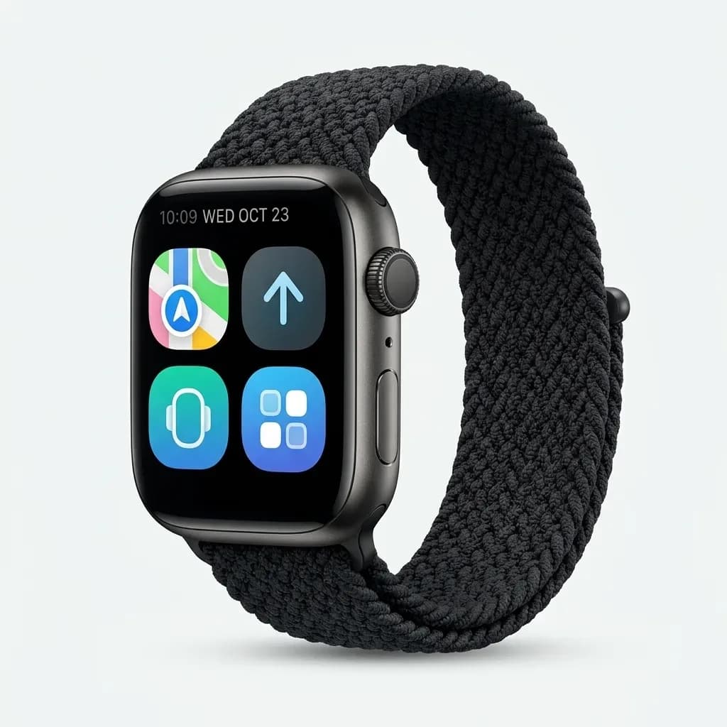 S12MAX black AMOLED Smart Watch with woven-style strap