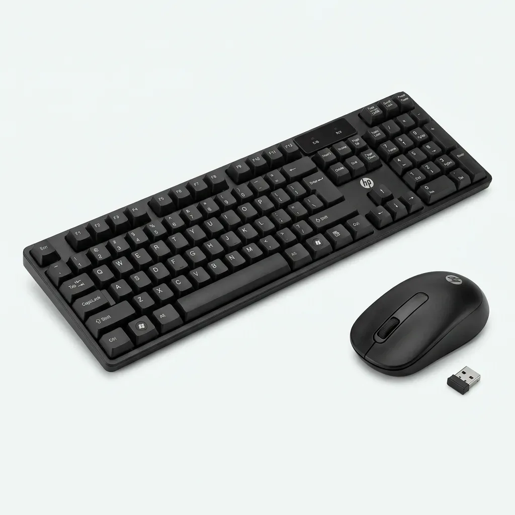 HP CS700 black wireless full-size keyboard and mouse with compact USB receiver