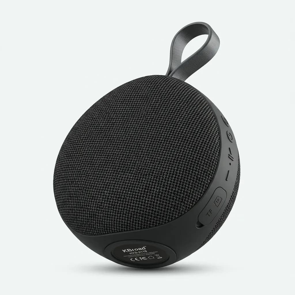 KBroad KTS-2119 black round portable speaker with carrying loop