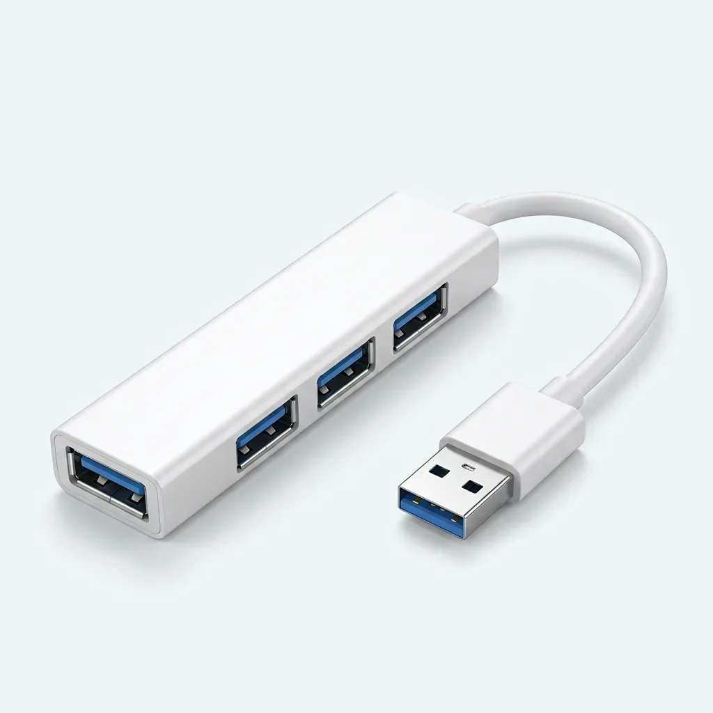 White USB 3.0 four-port hub with USB-A connector