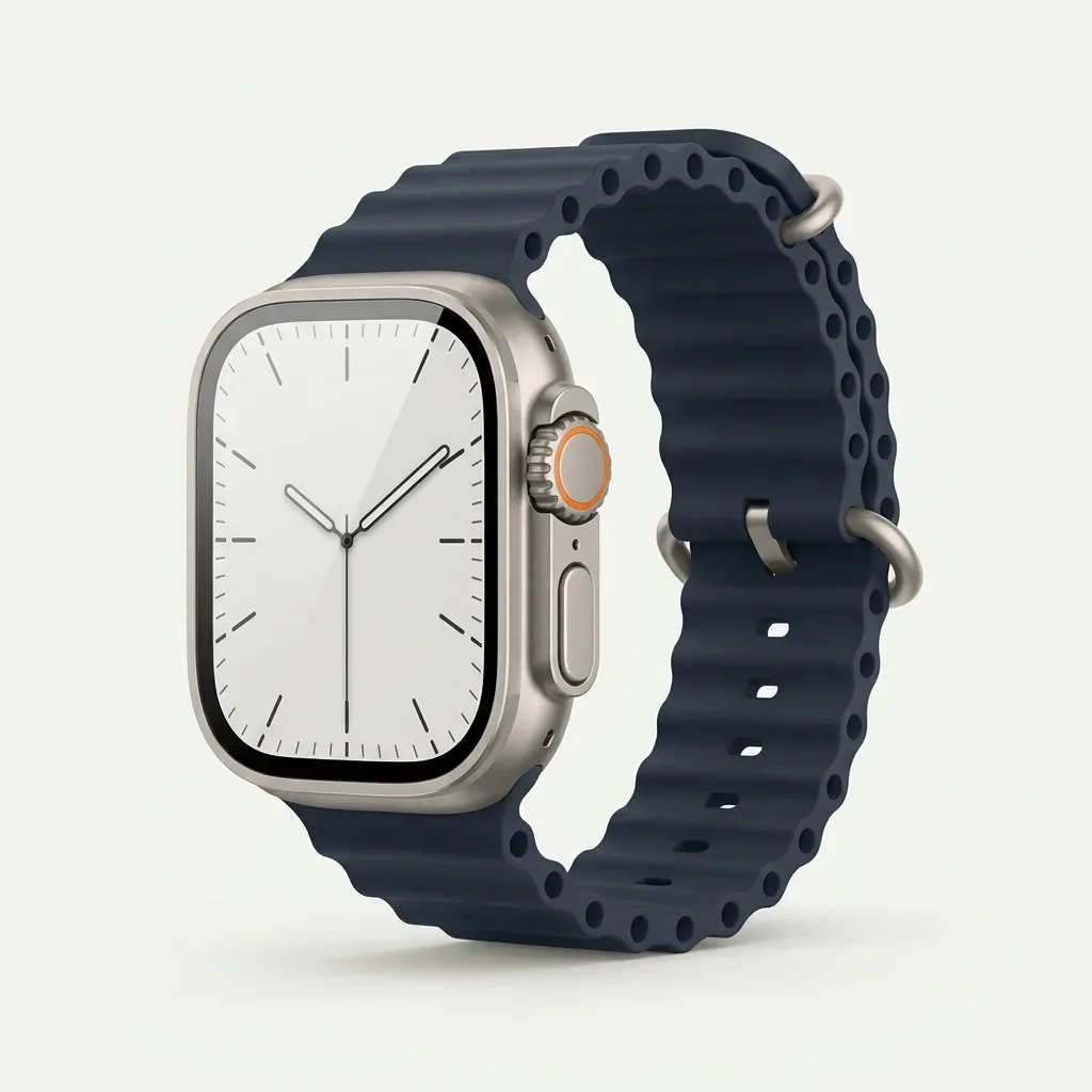 Watch 8 Ultra W-75 rugged smart watch with metal-look rectangular case and dark sports strap