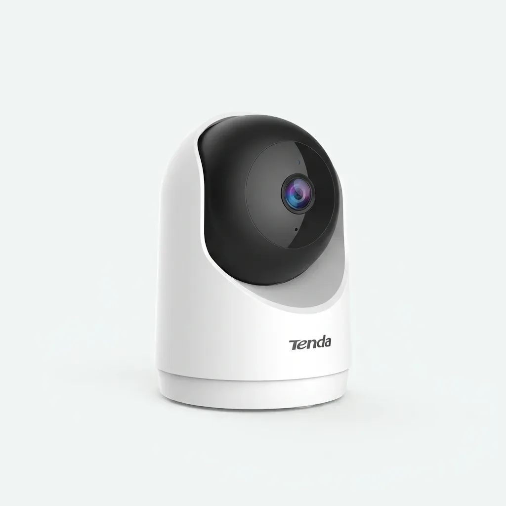 Tenda CP3 Pro 3MP 2K Wi-Fi 6 indoor security camera with white body and black pan-tilt lens