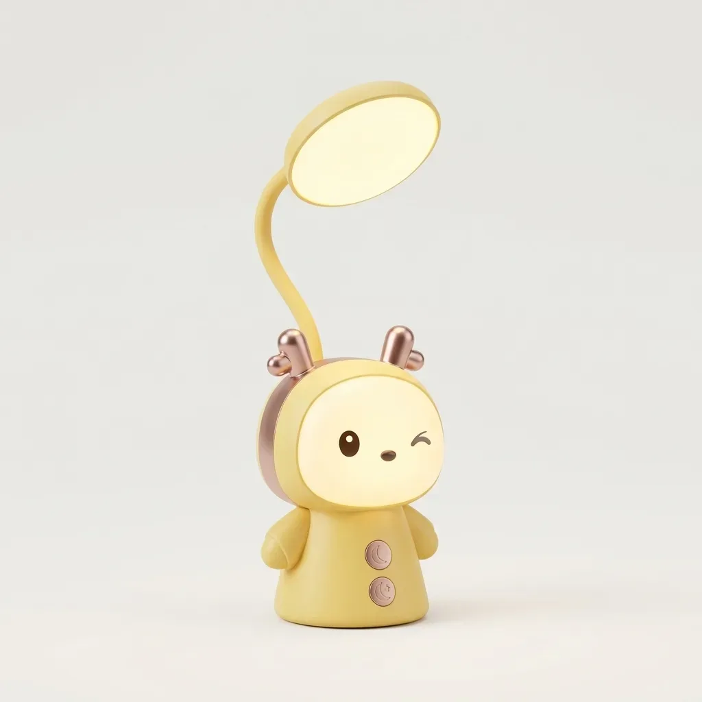 Yellow FY006 character mood light with circular lamp head and two front buttons