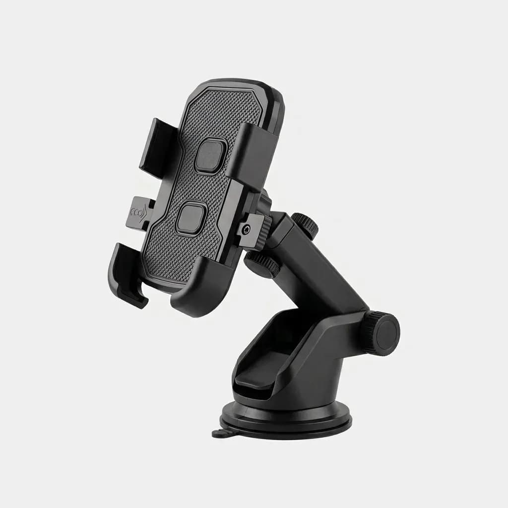 Black SH-3139 adjustable mobile phone bracket with phone cradle and suction-style base