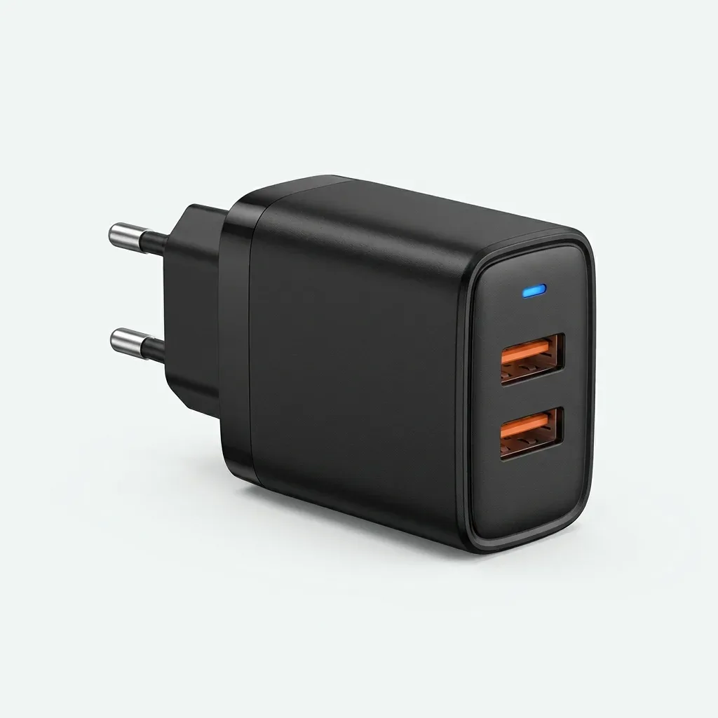 Kingdake KDK S-03 black 36W GaN wall charger with two USB-A ports and LED indicator