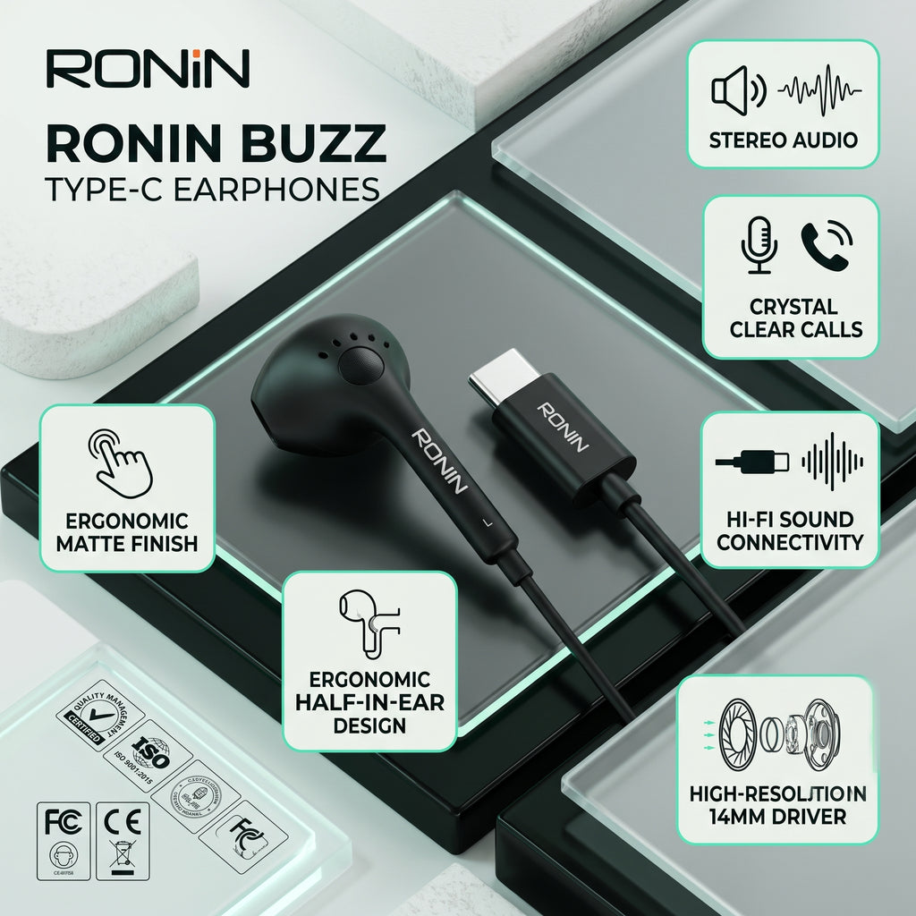 Ronin Buzz USB-C Half-In-Ear Earphones