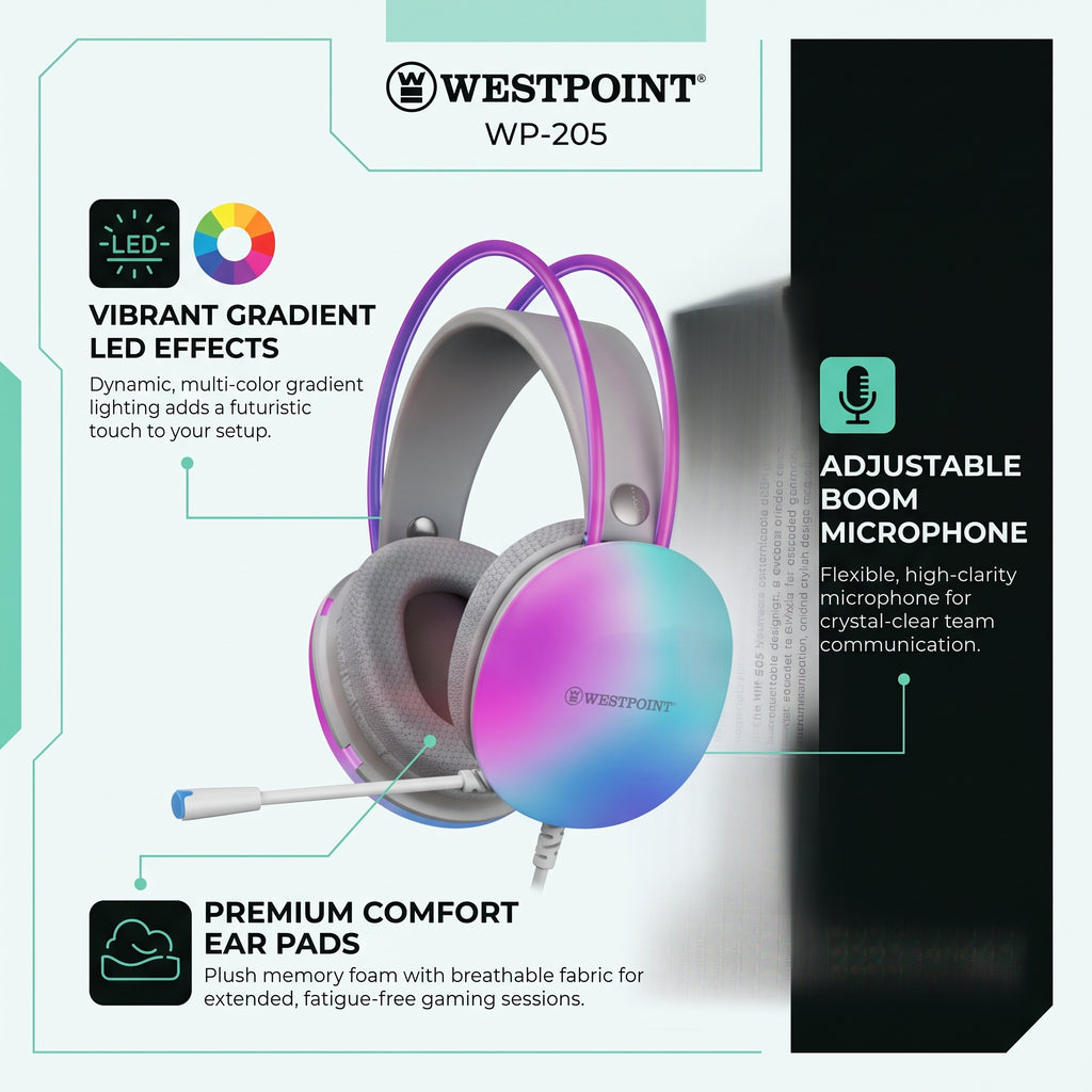 Westpoint WP-205 RGB Gaming Headset with 50mm Drivers