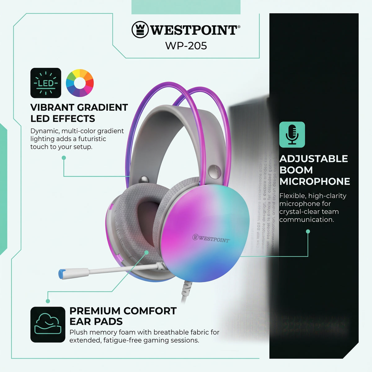 Westpoint WP-205 RGB Gaming Headset with 50mm Drivers