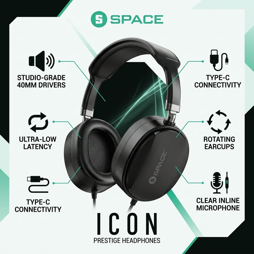 Space Icon IC-67C USB-C Over-Ear Headphones