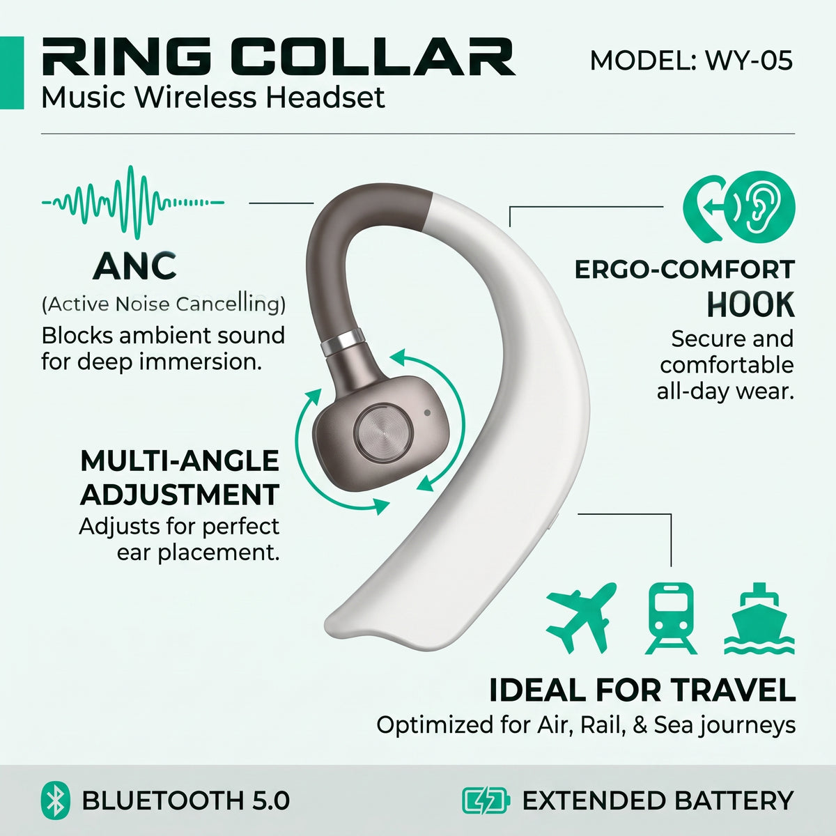 WY-05 Ring Collar ANC Wireless Mono Headset