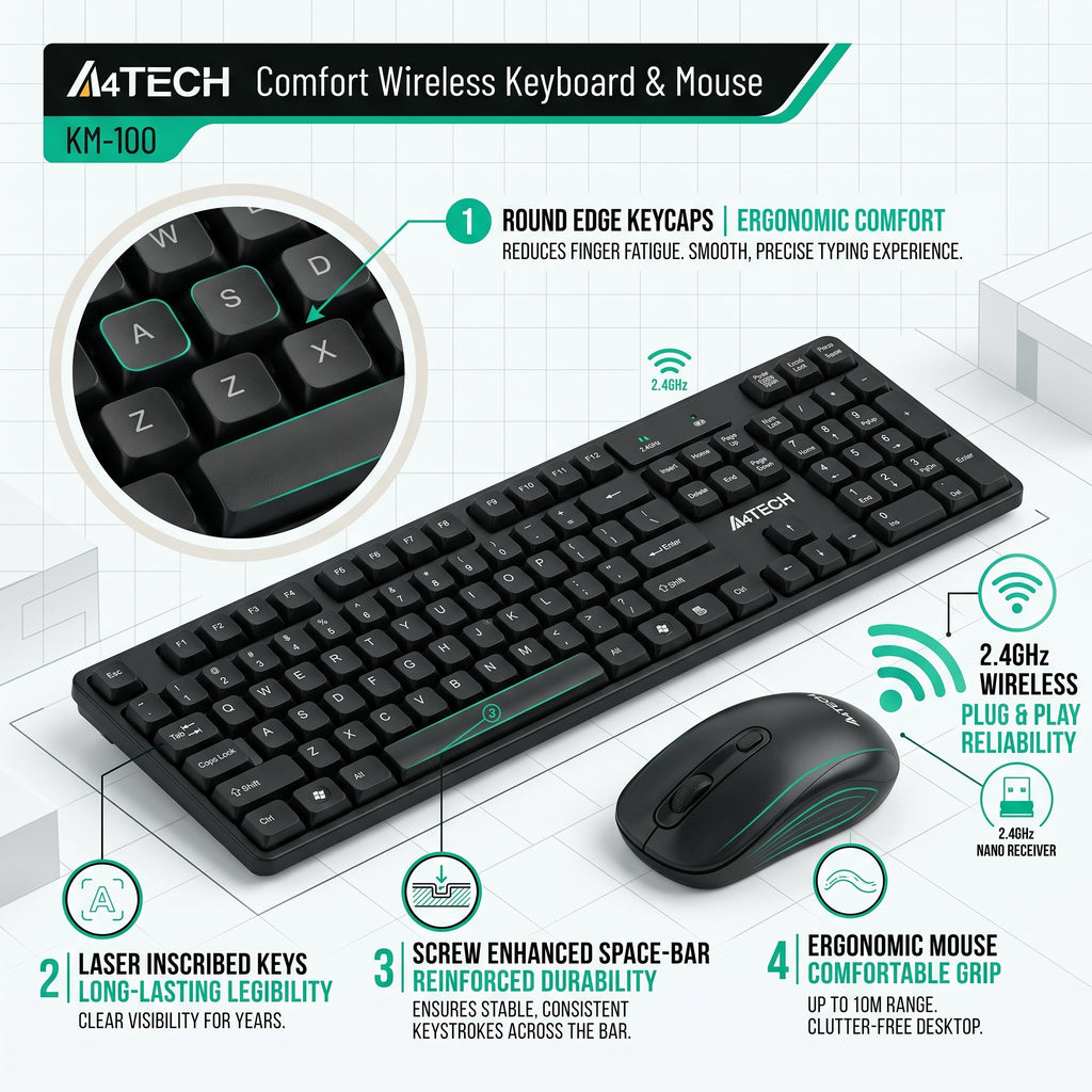 A4Tech KM-100 Wireless Keyboard and Mouse Combo