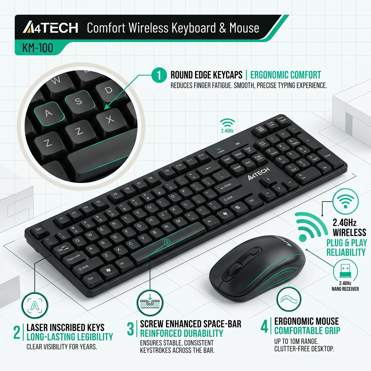 A4Tech KM-100 Wireless Keyboard and Mouse Combo