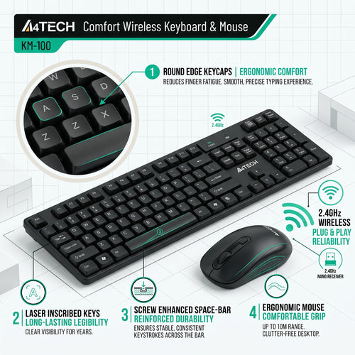 A4Tech KM-100 Wireless Keyboard and Mouse Combo